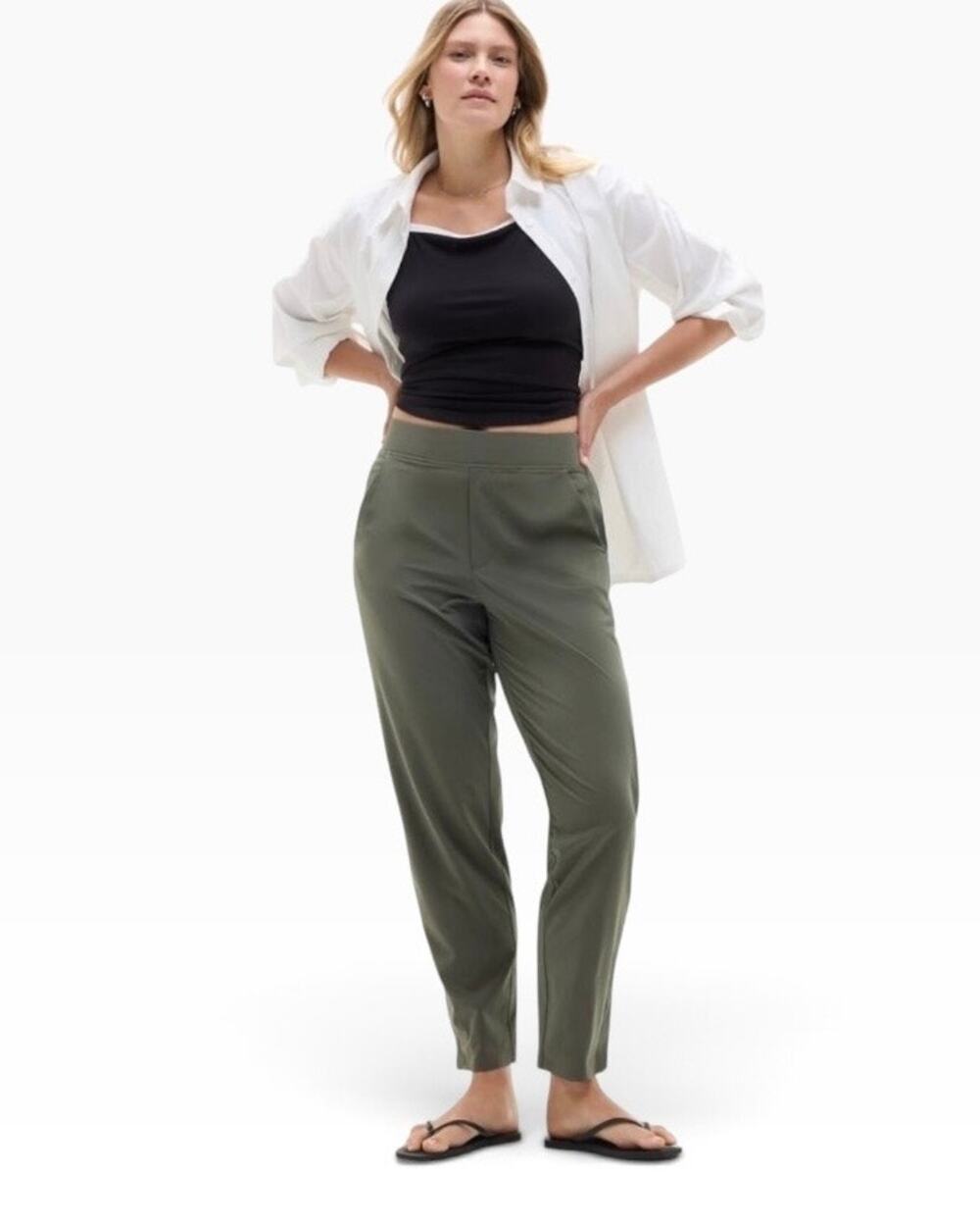 Athleta Brooklyn Mid Rise Ankle Pants Olive Green Featherweight Stretch Size 6